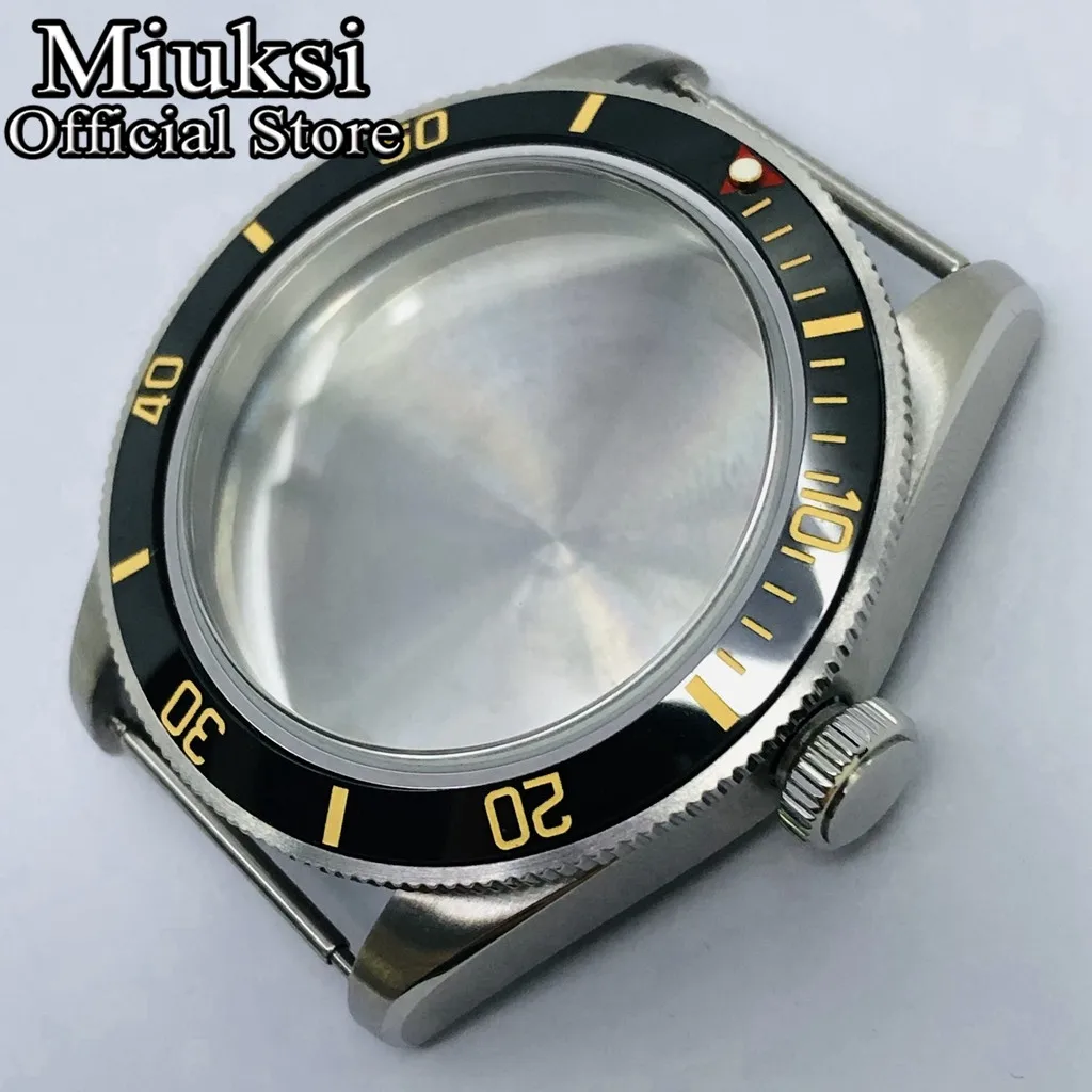 Miuksi 39mm caixa de relógio estéril prateada vidro de safira cúpula ajuste NH35 NH36 NH34 ETA2824 PT5000 movimento