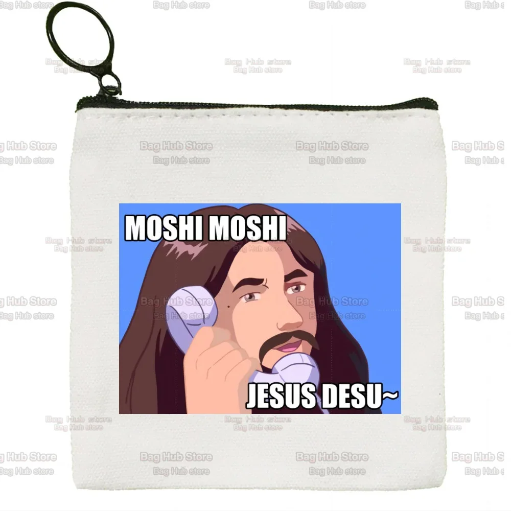 محفظة النقود المعدنية الصغيرة من Moshi Moshi Jesus Desu للرجال والنساء ، قماش إبداعي ، مفتاح بسيط مضحك ، الاسلوب المناسب ، اتجاه لطيف