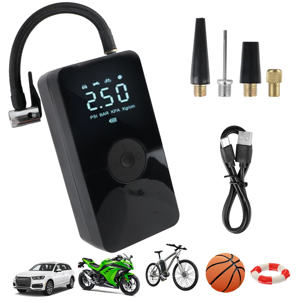 Portable Tire Pressure Gauge With LED Light Air Compressor Air Pump Digital Tire Inflator LCD Display Wireless 150PSI 120W