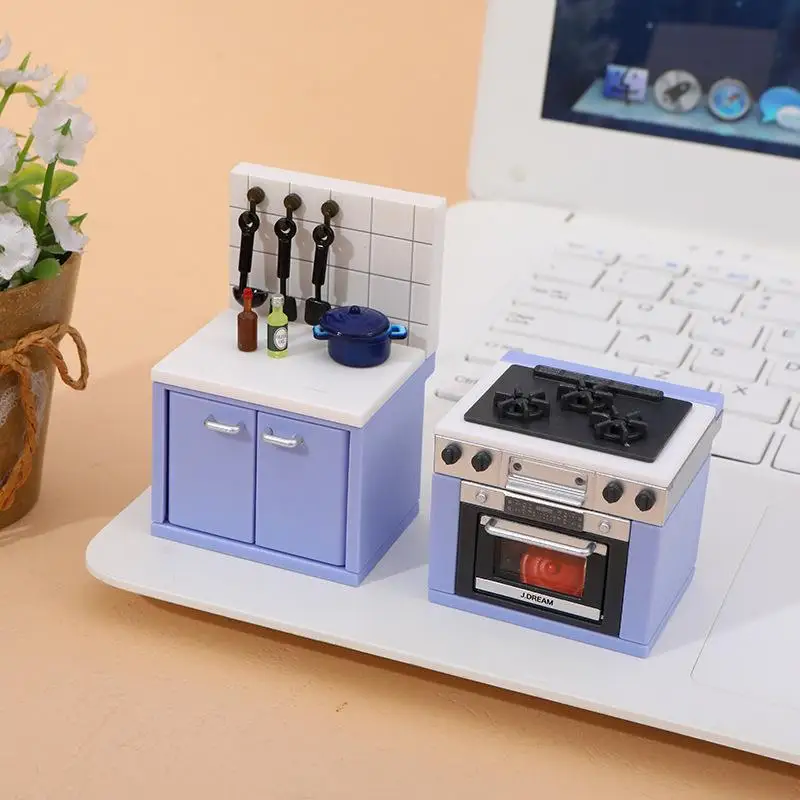 1 ensemble d'ustensiles de cuisine miniatures pour maison de poupée, modèle de cuisinière à gaz, accessoires de cuisine pour décoration de maison de poupée, jouets de jeu de Simulation