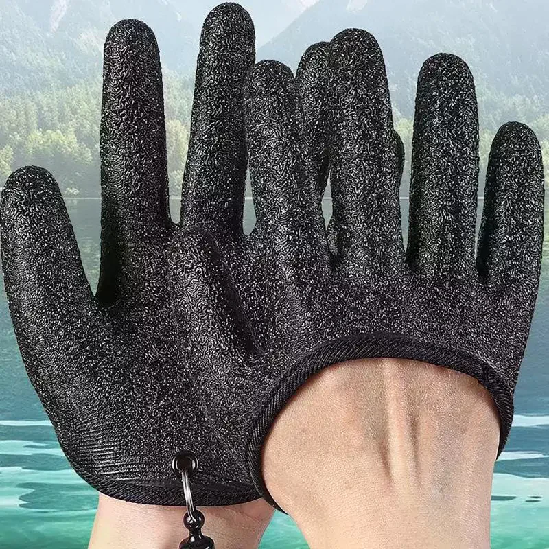 /HTF/Wear Fishing Gloves Waterproof Anti Slip Puncture Resistant With Carabiner For Fishing Hiking Kayaking Quick