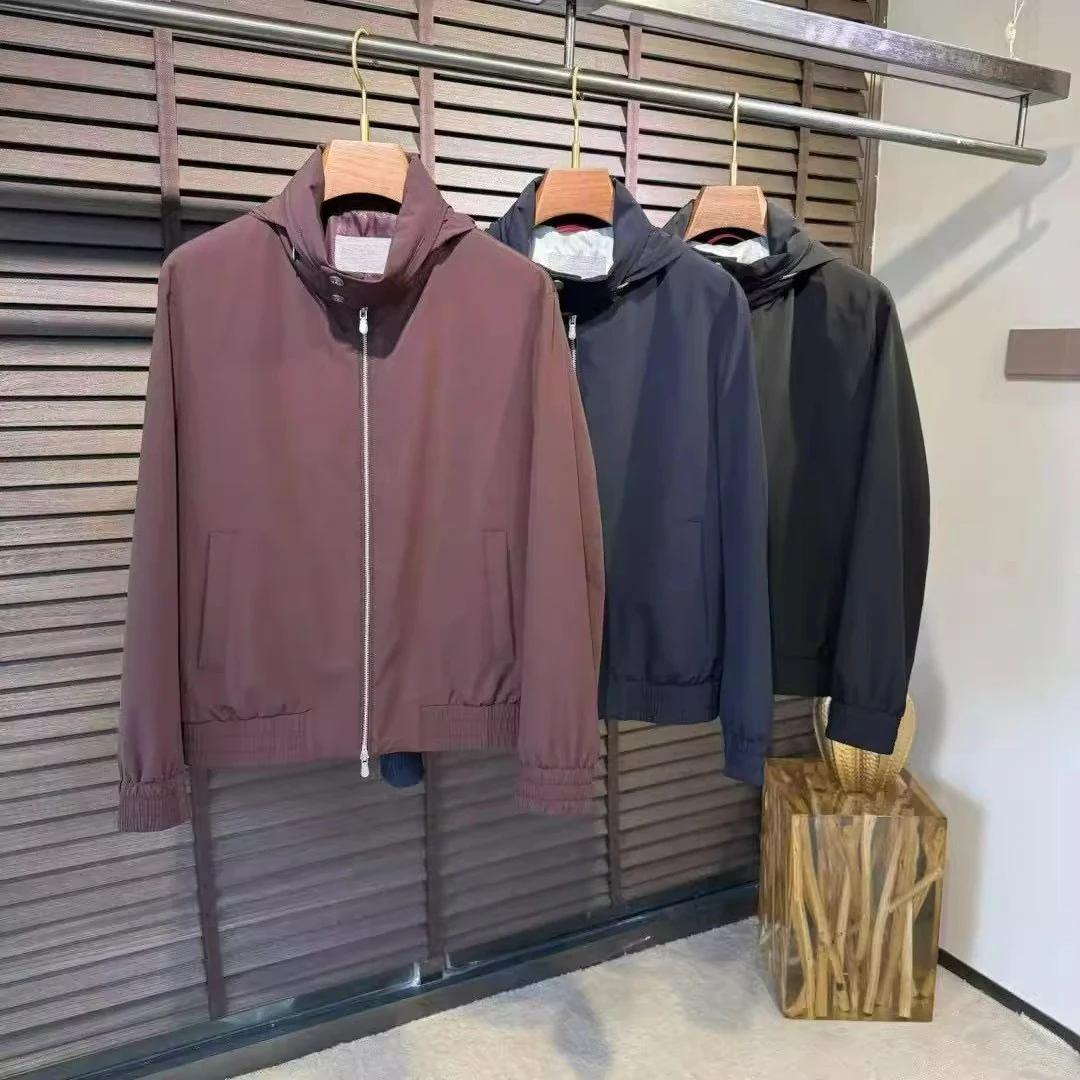 

BC Italian Men's Autumn and Winter New Fashion Embroidered Hooded Jacket Men's Business Casual Solid Color Long Sleeve Jacket