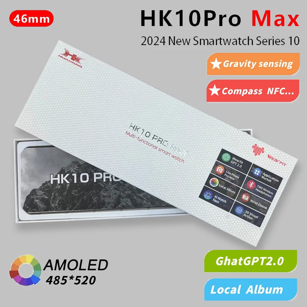 HK10 Pro Max AMOLED Series 10 Smart Watch NFC Compass 1GB Local Album Music Men Women ChatGPT G-Sensor Smartwatch Sport Watch