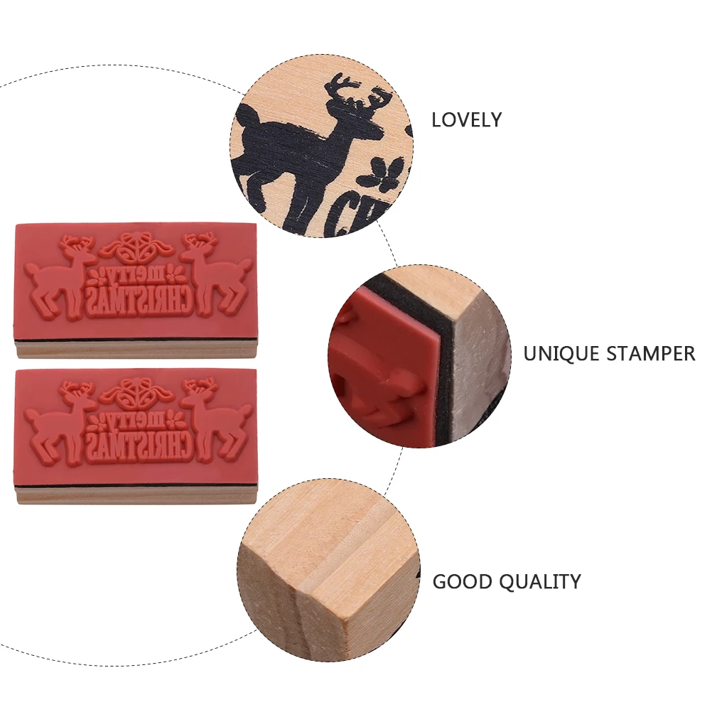 

2 Pcs Christmas Deer Seal Stamper Wooden Pattern Stampers Stamps Merry Craft