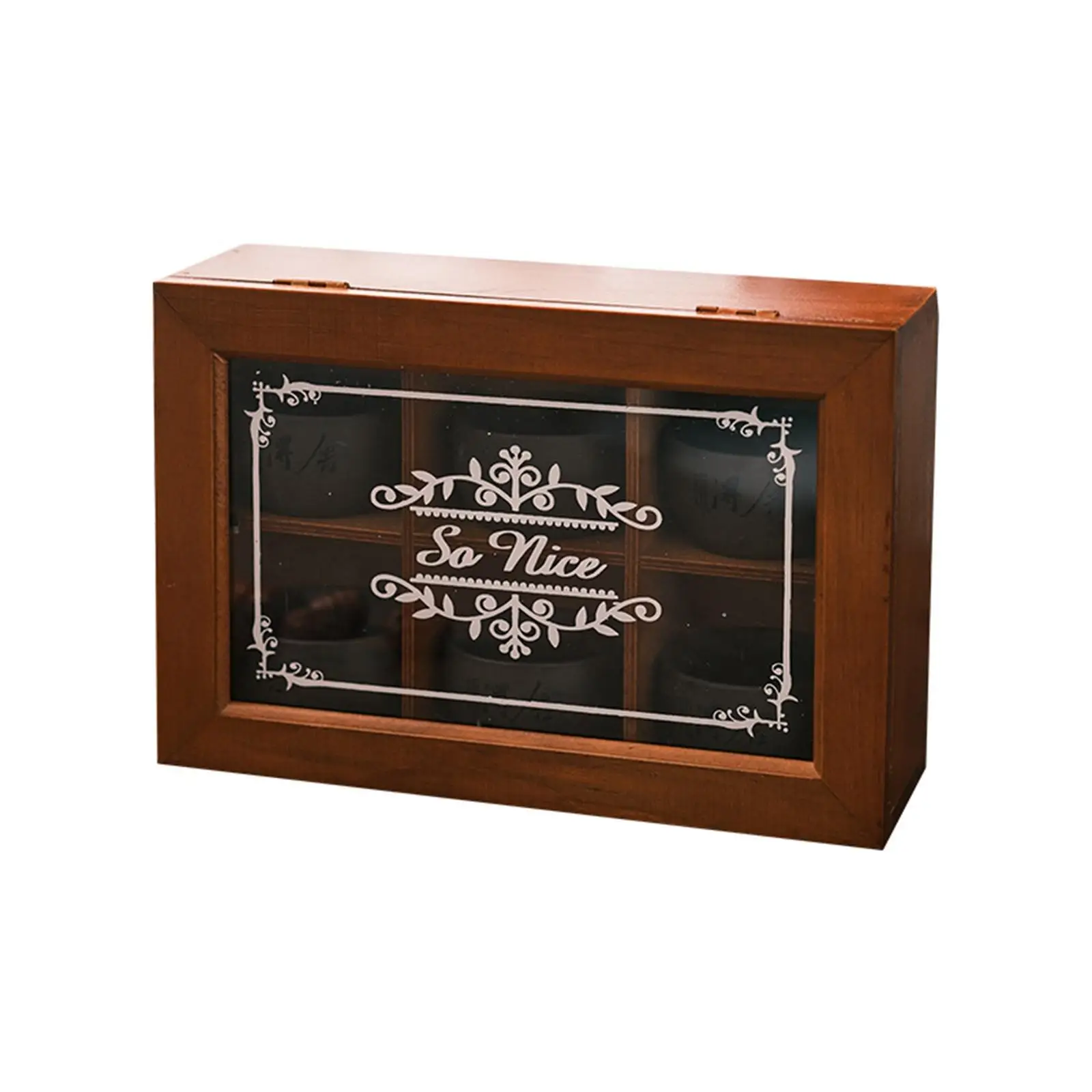 Wood Trinket Box Multipurpose 6 Compartments Decorative Desktop Organizer for Countertop Woman Girls Earring Rings Necklace