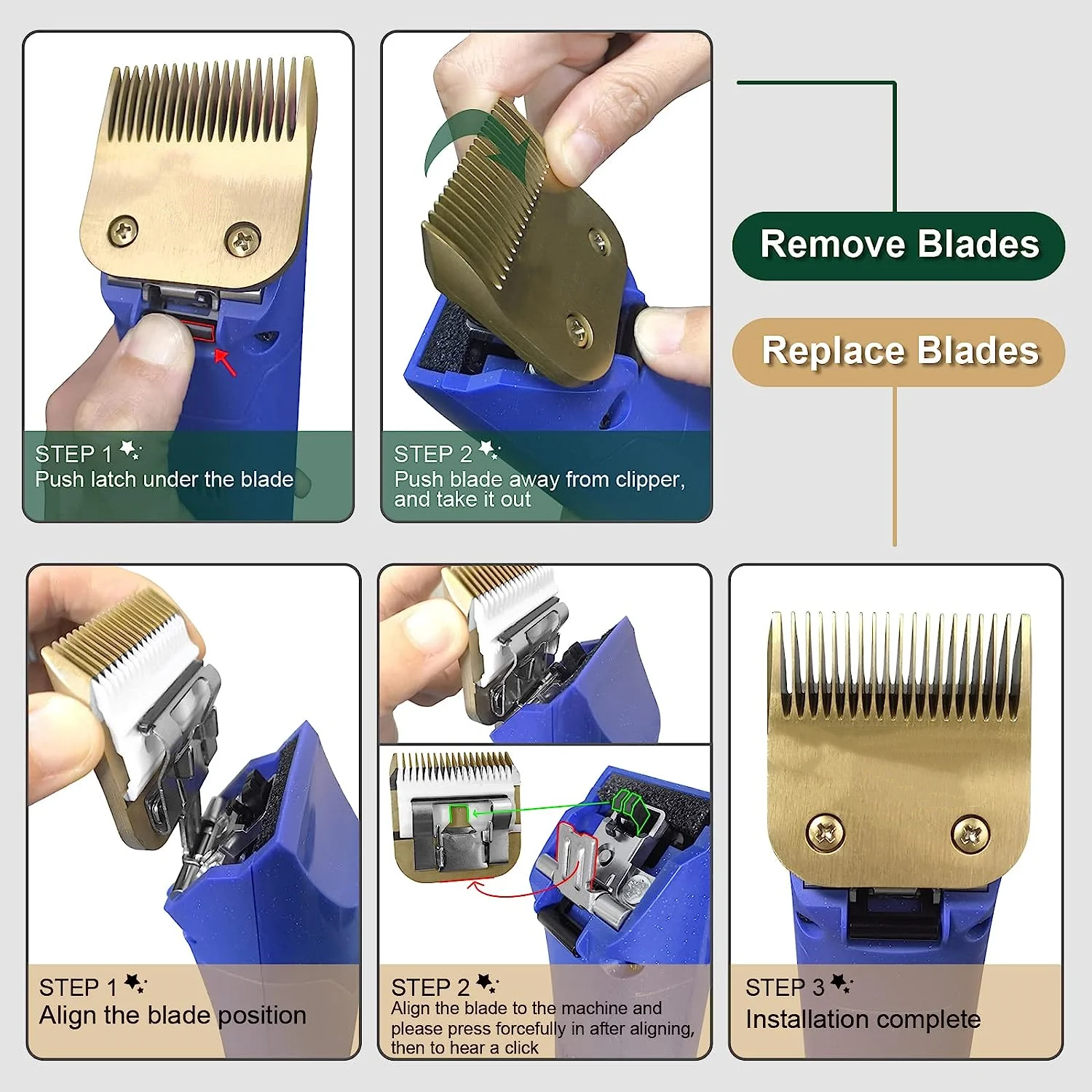 4F/5F/7F/10/15 Detachable Pet Electric Shear Stainless Steel Blade, Compatible with Andis, Oster A5, Wahl KM Series