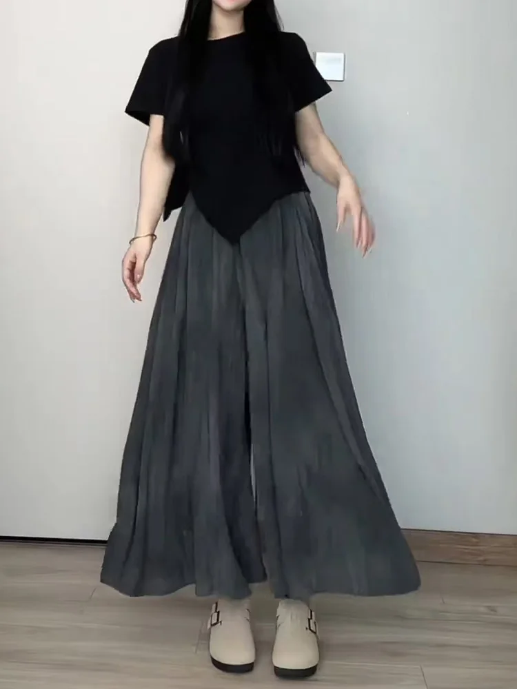 Ele décontracté taille haute jupe Midi femmes été nouvelle grande taille dissimuler viande minceur drapé jambe large pantalon jupe