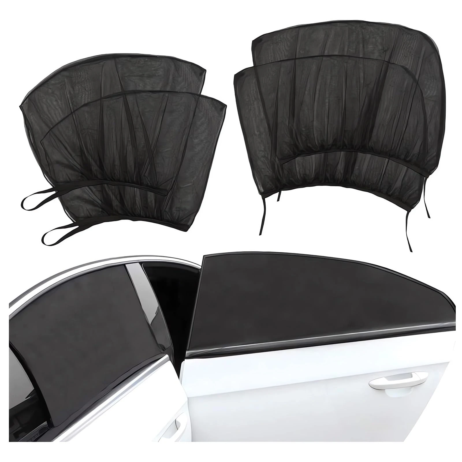 4pcs Car Window Sun Shades,Summer Mosquito-Proof,Sun Protection,Ventilated,Heat-Insulating Car Curtains,Car Window Mosquito Nets