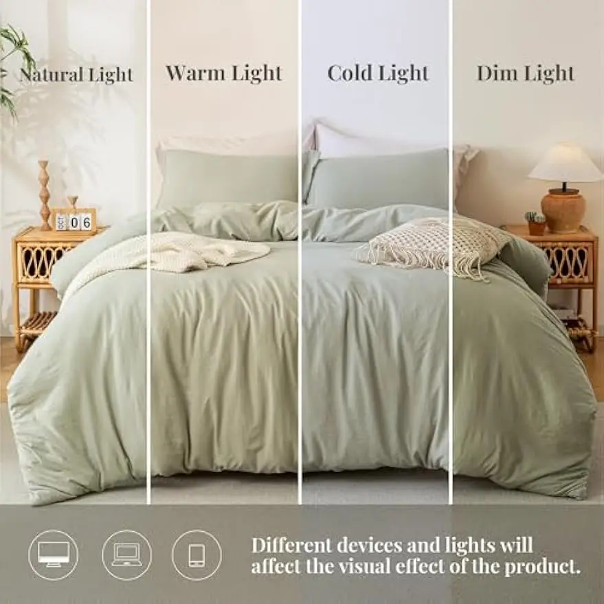 Ensemble de housse de couette en microfibre délavée super douce avec fermeture éclair et attaches d'angle, 3 pièces King Size