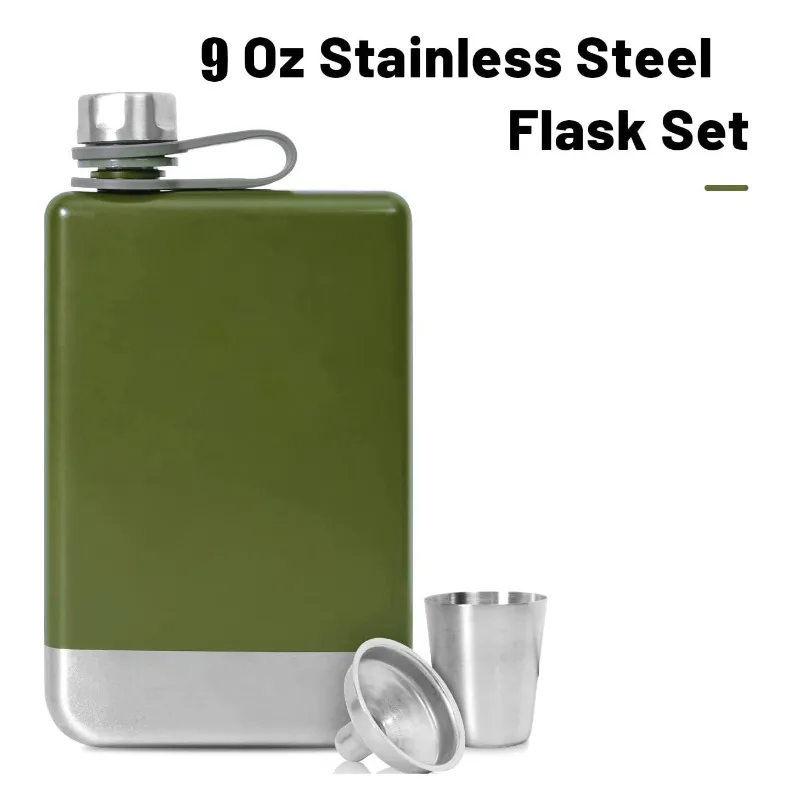 

1PC Stainless Steel 9oz Pocket Hip Flask Drink Alcohol Whiskey Flasks Russian Liquor Pot Black Painted Wine Bottle As Gift