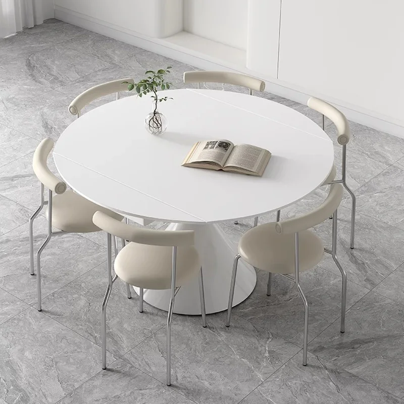 Fashion Extendable Dining Table White Restaurant Mobile Rounded Dining Table Small Apartment Floor Mesas De Jantar Furnitures