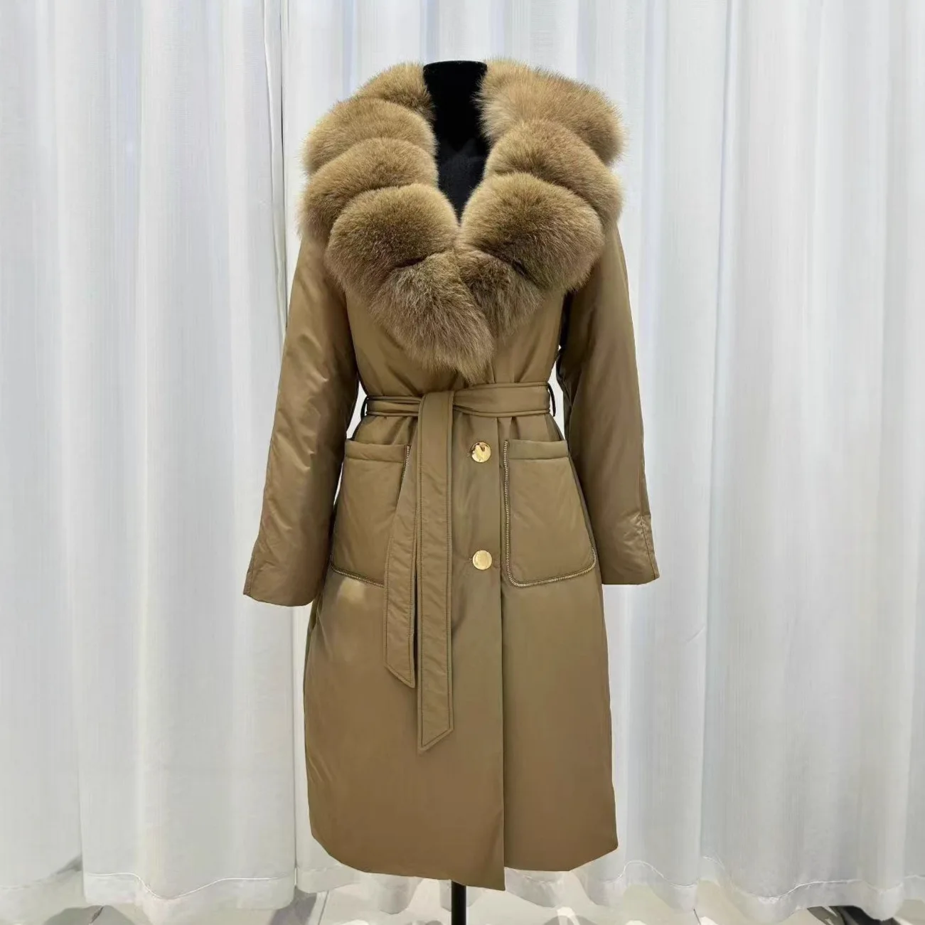 

2026 осенне-зимняя куртка-пуховик с воротником из натурального лисьего меха, белое пальто на утином пуху, женская теплая водонепроницаемая куртка из натурального меха, женская