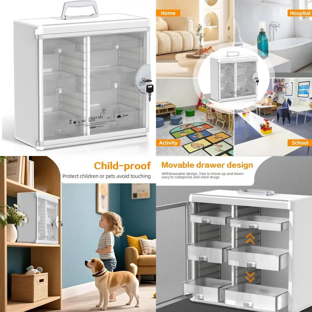 

Silver Wall-Mounted Medicine Cabinet with Key Lock - 15x6.7x13 Inches, Large Capacity Portable Storage