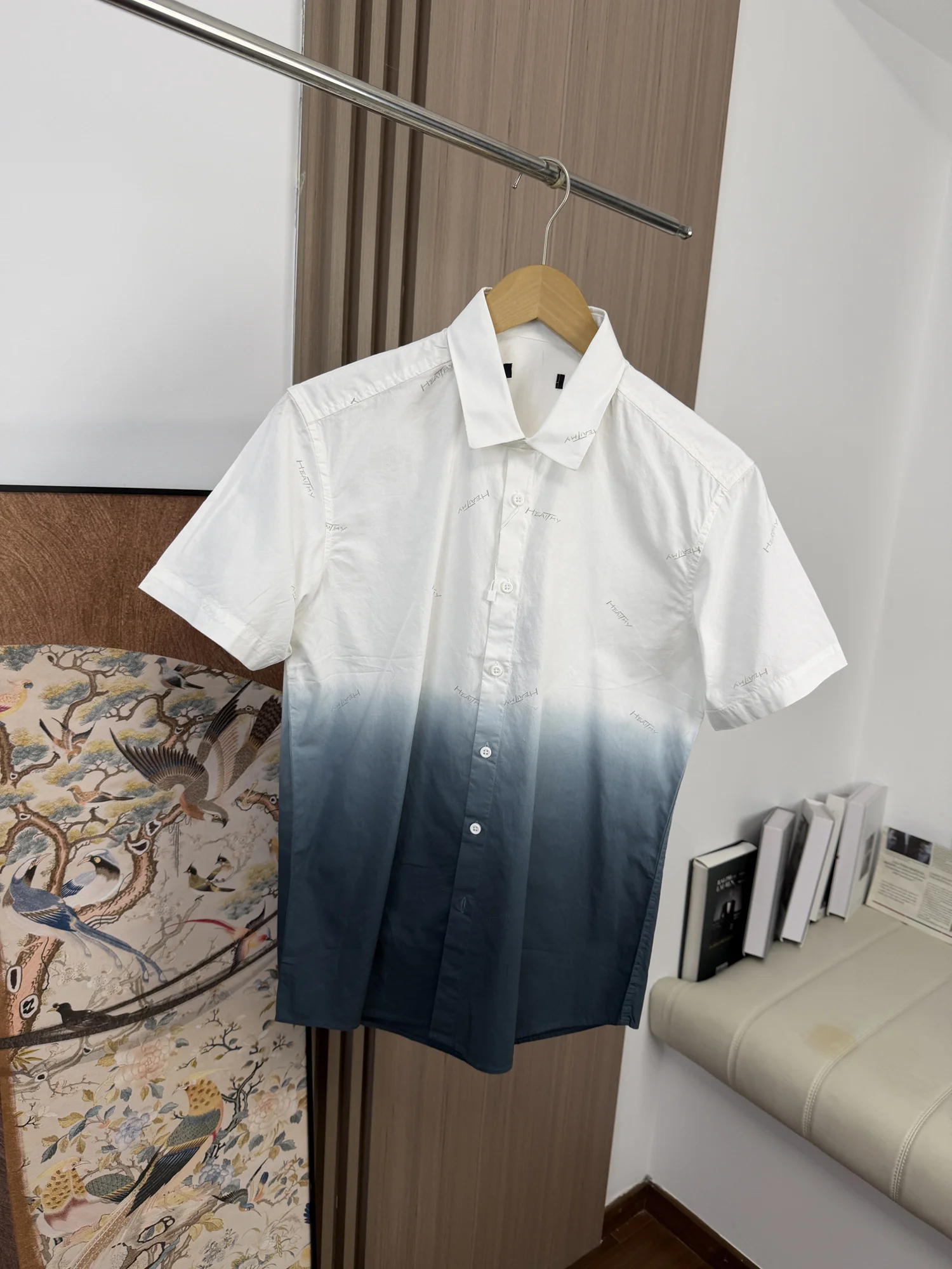 

Washed Gradient Color Short Sleeve Casual Shirt Men's Summer Skin-friendly Breathable Comfortable Fashion Urban Style Top
