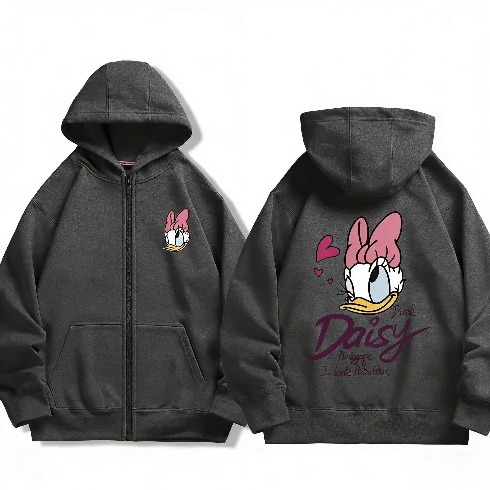 เสื้อฮู้ดดี้ลายการ์ตูนดิสนีย์ โดนัลด์ เดซี่ แบบยูนิเซ็กซ์ แจ็คเก็ตซิป ผู้ชาย ผู้หญิง สไตล์ลำลอง สตรีทแวร์ เสื้อสเวตเชิ้ตฤดูใบไม้ผลิ 2026 เสื้อผ้าสไตล์ Y2k