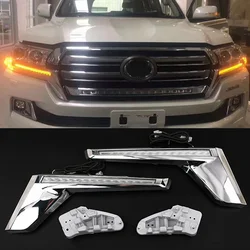 Yellow LED Turn Signal Flash Light Kit For Toyota Land Cruiser FJ200 LC200 2016-2020  Chrome Front Grille Lamp Trunning light