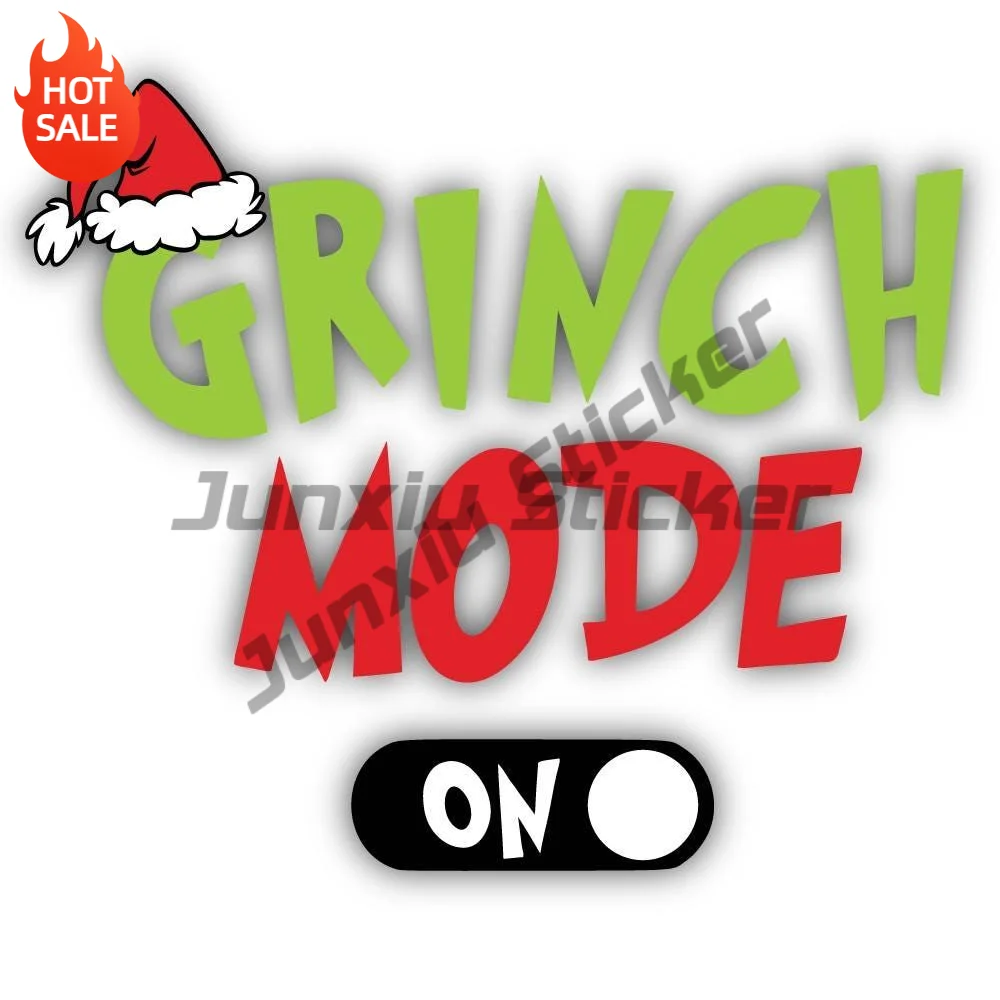 Grinch Mode On Santa Hat Vinyl Sticker For Car Bumper And Laptop Shape Cut Christmas Decor Decal