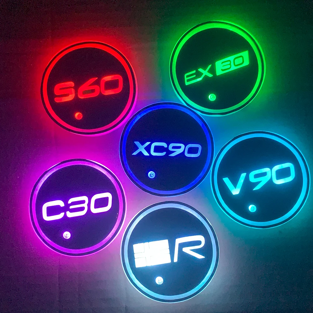 

Car Water Cup Bottle Lamp Auto Holder Mat Pad Luminous Coaster For Volvo XC70 XC90 C40 T5 T6 AWD EX30 EX90 XC100 R Design S80
