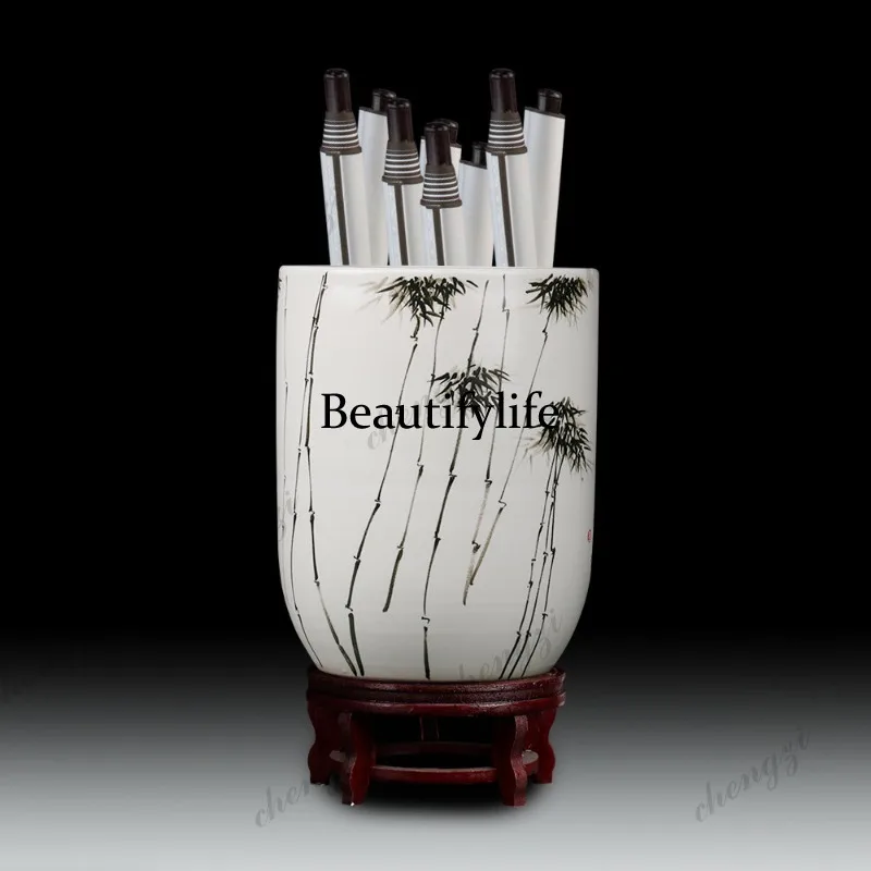 A95 Jingdezhen ceramic painting and calligraphy storage cylinder scroll cylinder Chinese living room study hand-painted floor