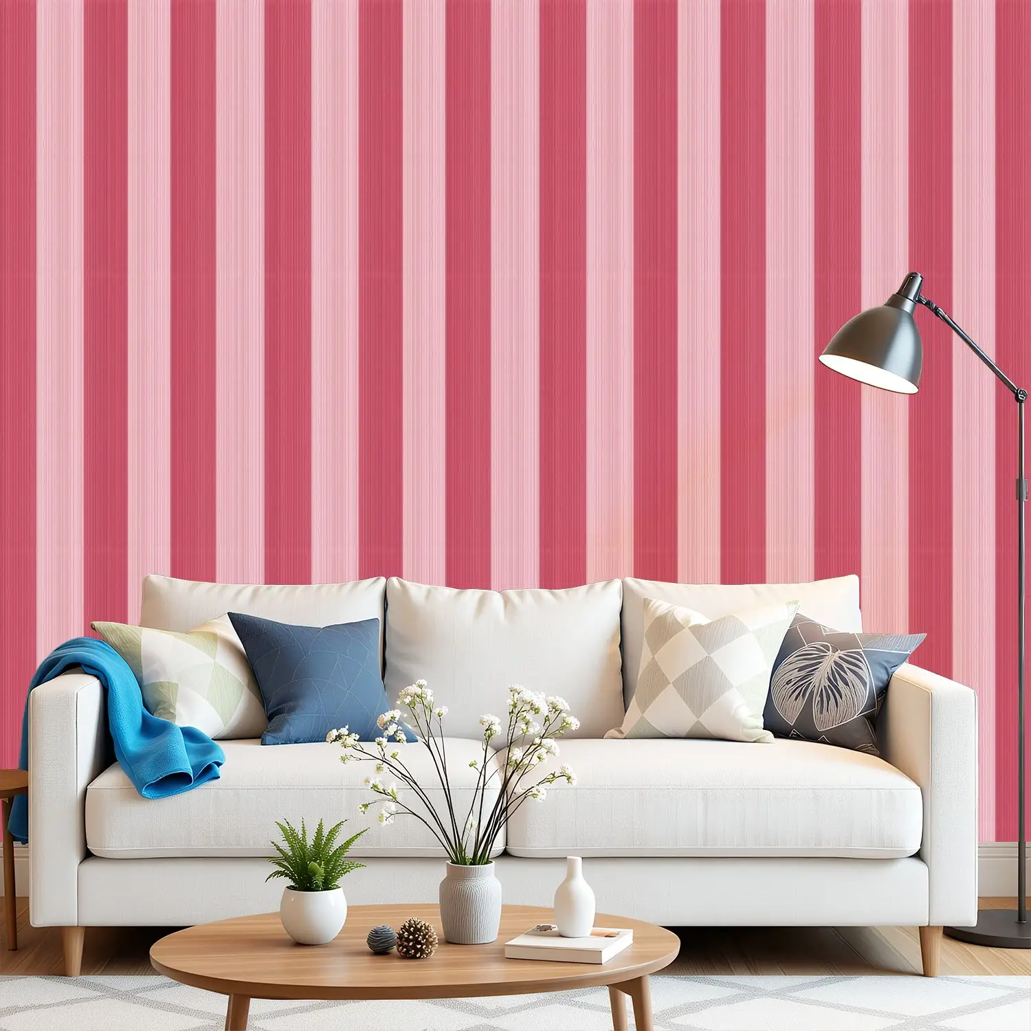 

Розовые полосатые текстурированные обои 22,83 "X 118" водонепроницаемые обои для гостиной/спальни/ванной комнаты ПВХ стикер на стену