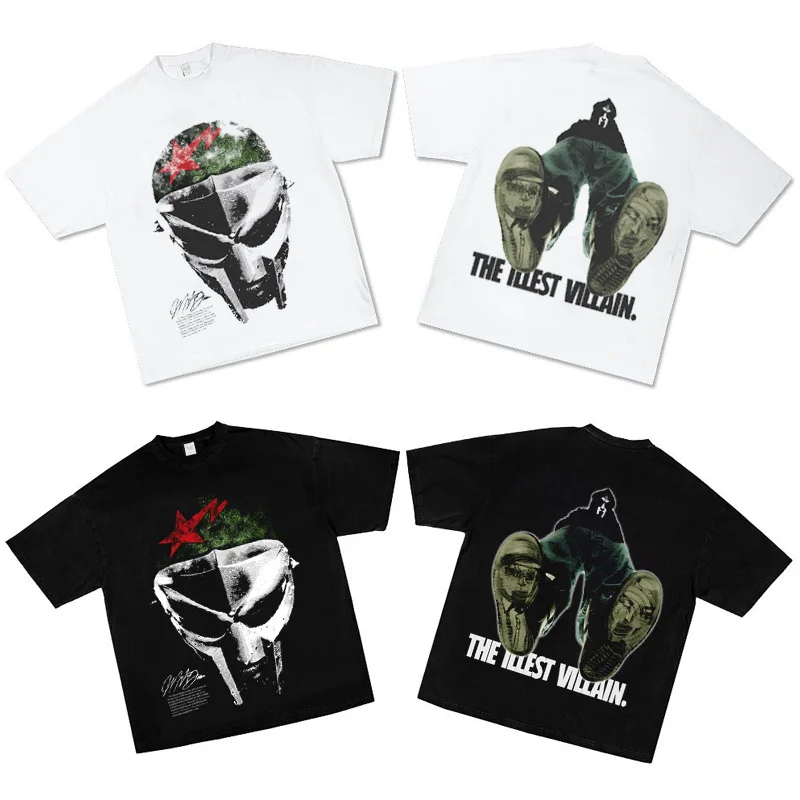 

MF DOOM Iron Face Американская повседневная винтажная винтажная хлопковая футболка с короткими рукавами и старым круглым вырезом