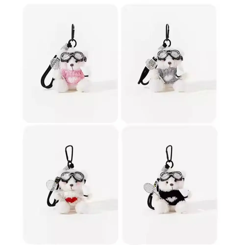 Cute Plush Badminton Bear Pendant Cartoon with Sunglasses Bag Pendant Hanging Ornament Soft Car Key Ring Bag Accessories