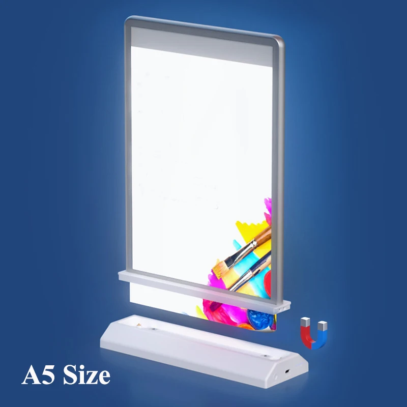 Rechargeable A5 Desktop Advertising Light Box Acrylic Flashing Led Light Table Menu Restaurant Card Display Holder Stand Bulk