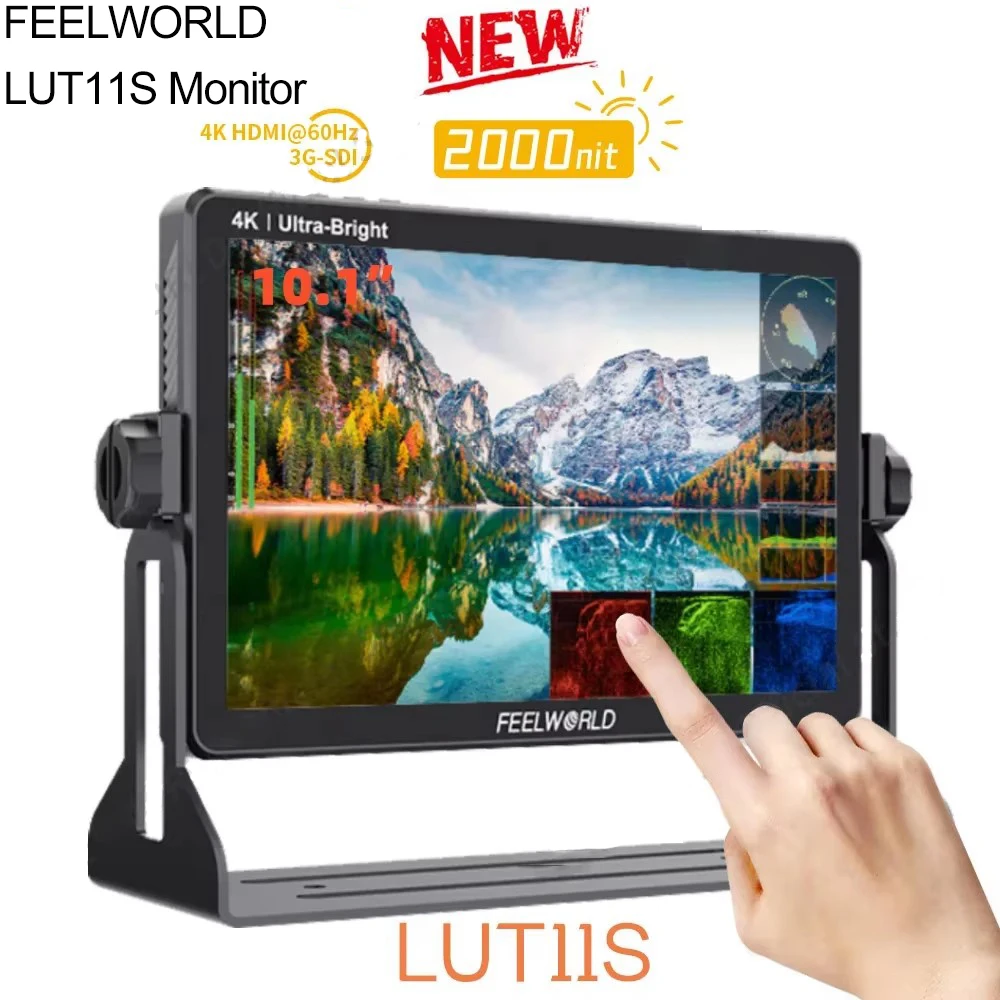 FEELWORLD LUT11S 10.1 polegadas 3G-SDI HDMI DSLR câmera monitor de campo com F970 externo 2000nit ultra brilhante IPS touch screen 3DLUT
