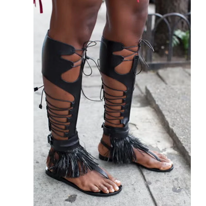 

Сандалии на плоской подошве с несколькими ремешками длиной до колена, повседневные сандалии на плоской подошве с открытым носком и молнией сзади, черные, серые, абрикосовые, коричневые летние туфли для женщин