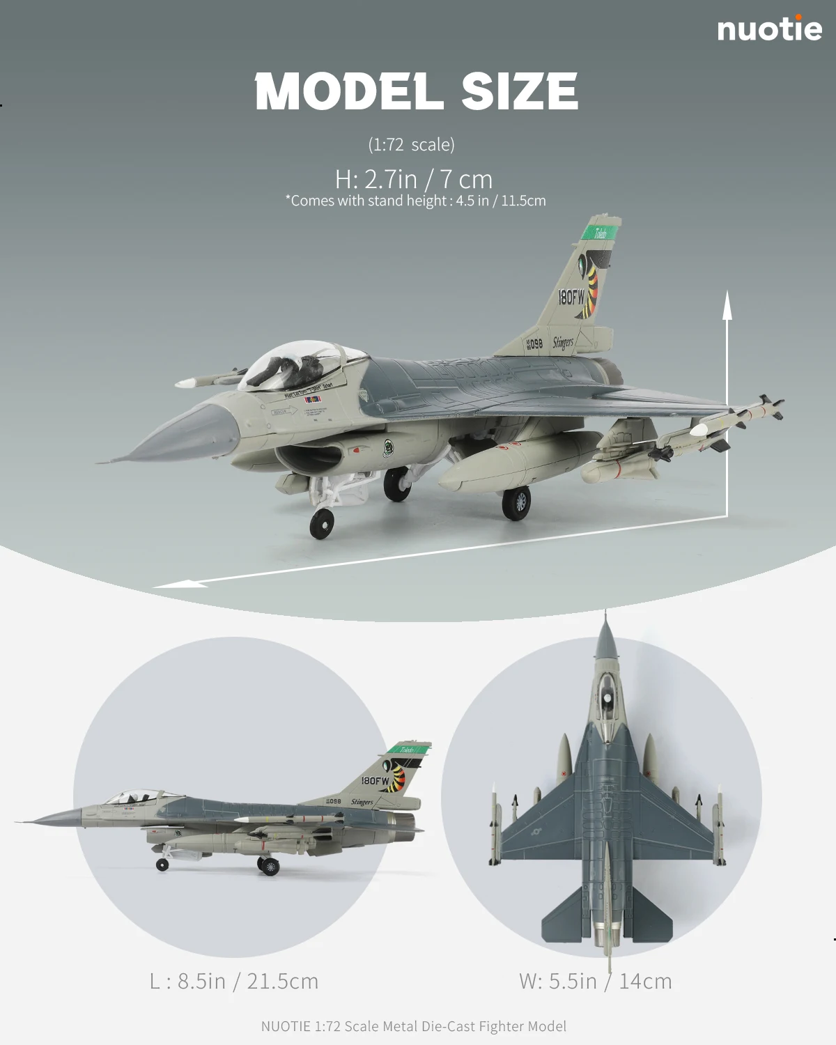 NUOTIE 1/72 F-16 Stinger Aggressor Diecast Jet with Removable Gear Military Model for Aviation Fans