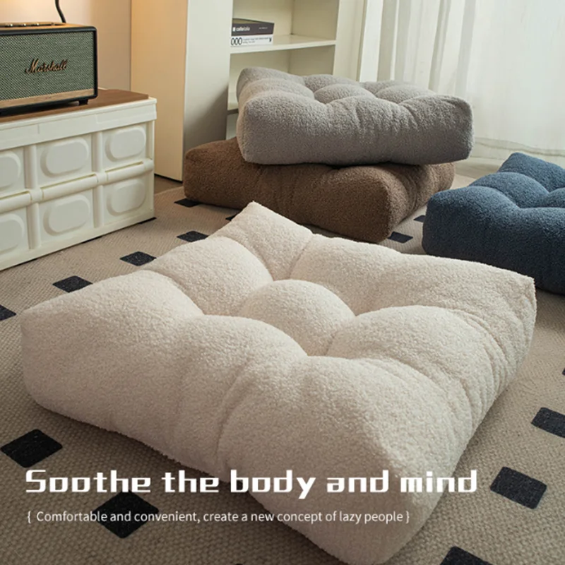 Nordic Solid Color 12Cm Thick Futon Cushions Soft Teddy Velvet Warm Tatami Pouf Ottoman Comfortable Living Room Floor Seating