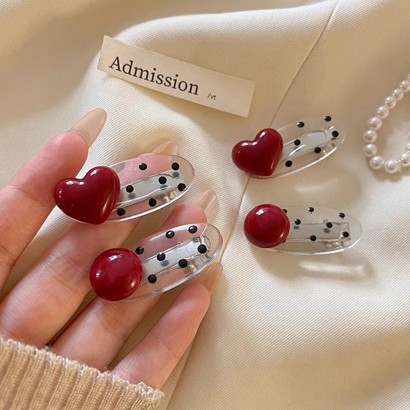 Red Love Polka Dot Hairpin Bangs Clip Retro Hairpin Broken Hair Duck Bill Clip Headdress Headwear Girls Women Hair Accessories