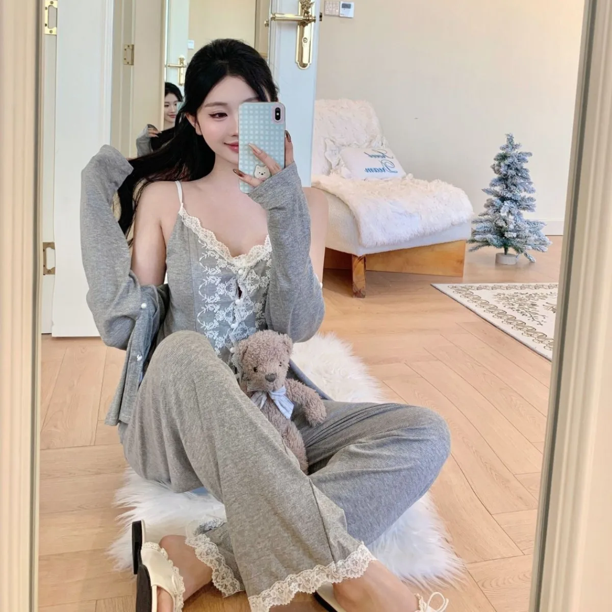 nouveau-femme-modal-3-pieces-pyjamas-ensemble-vetements-de-detente-doux-francais-pyjama-princesse-pijamas-costume-patchwork-dentelle-lingerie-salon-porter-﻿