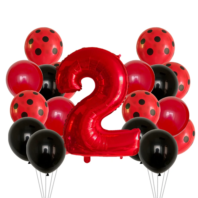 21 Pcs 12 Inch Red Black Dots Ladybug Balloons Birthday Party Decorations Baby Shower 32 Inch Red Number Birthday Party Supplies