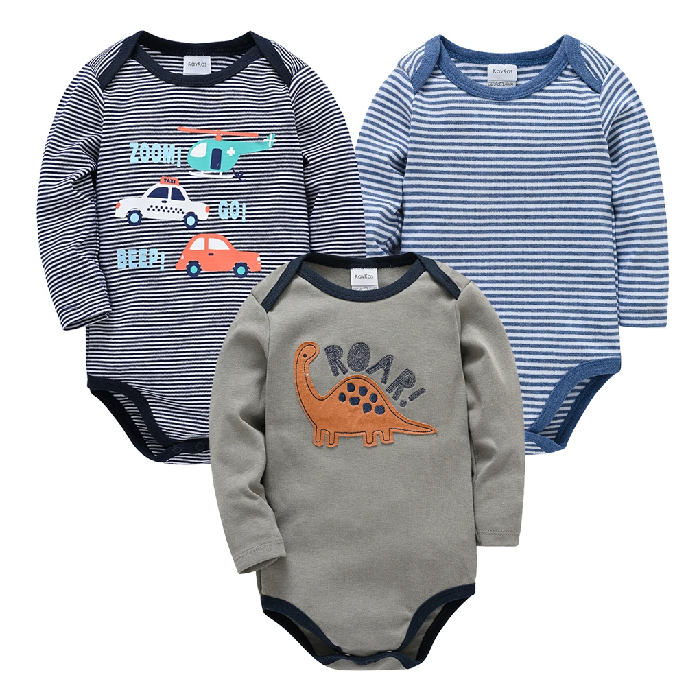 3 Pieces Baby Boys Rompers Dinosaur Long Sleeve High Quality Baby Clothes Pure Cotton Cartoon Kids Clothing for 0-12 Months