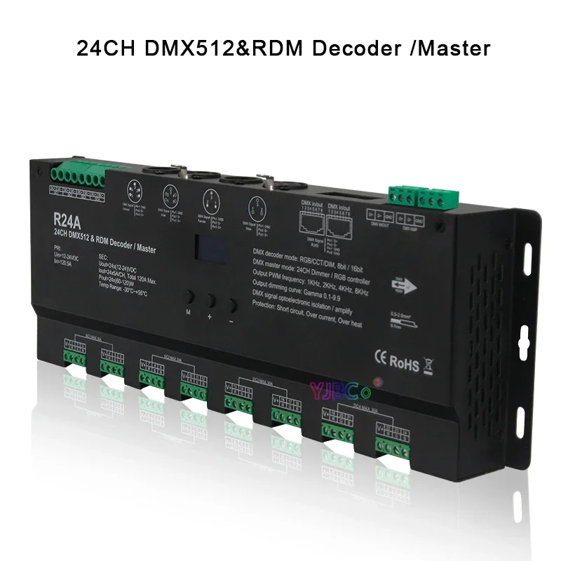 

12V~24V 24CH RGB LED Strip 24 Channels DMX512&RDM Decoder/Master 5A* 24CH DMX decoder Controller PWM DMX512/RDM signal dimmer