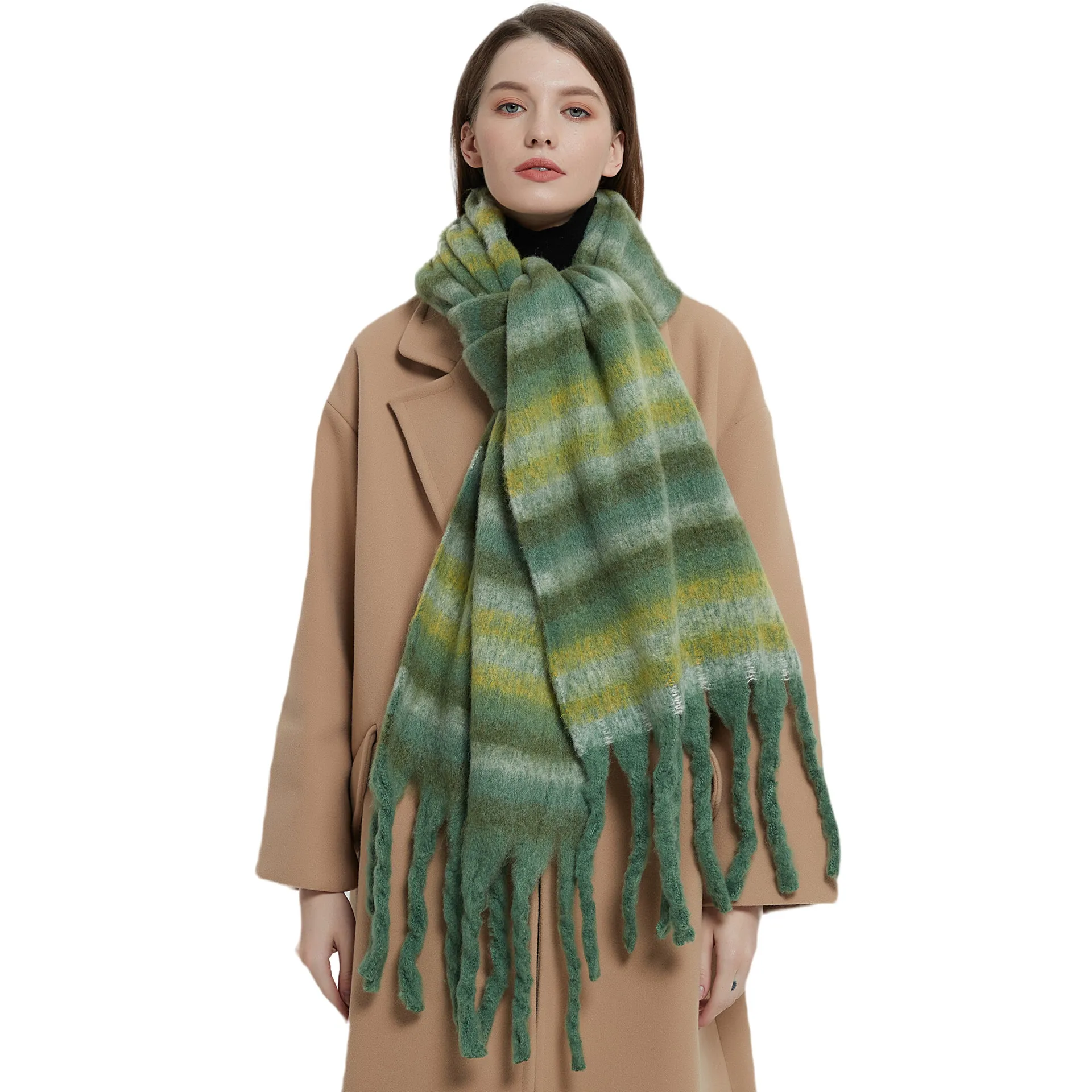 

Autumn Winter Vintage Women Warm Long Scarf Y2K Girls Warm Colorful Striped Shawl Wraps Students Couple's Tassel Scarves E901