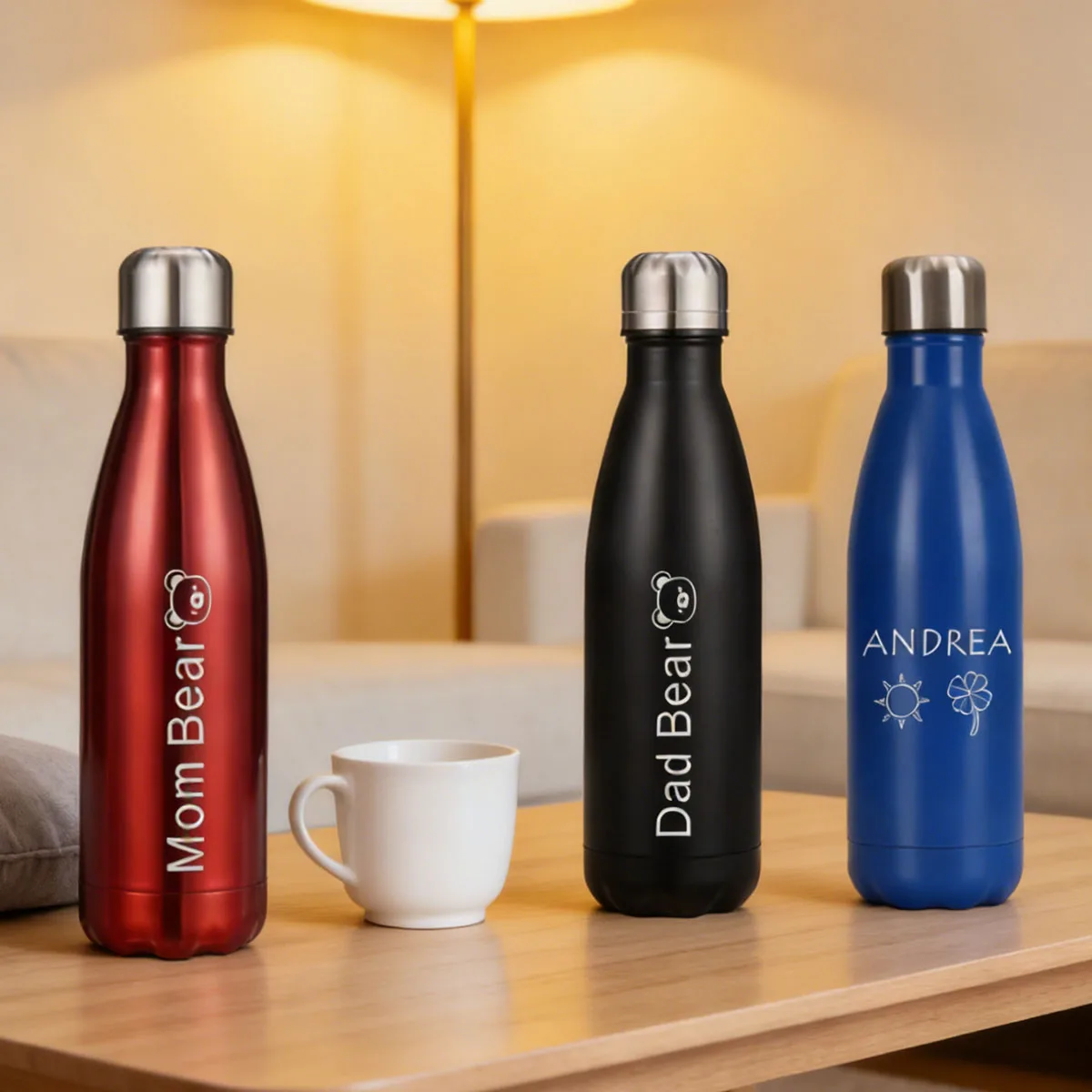 

Набор из 3 персонализированных термобутылок для воды, 500 мл, с гравировкой имени и логотипа, подарок для школы, спорта, офиса, активного отдыха