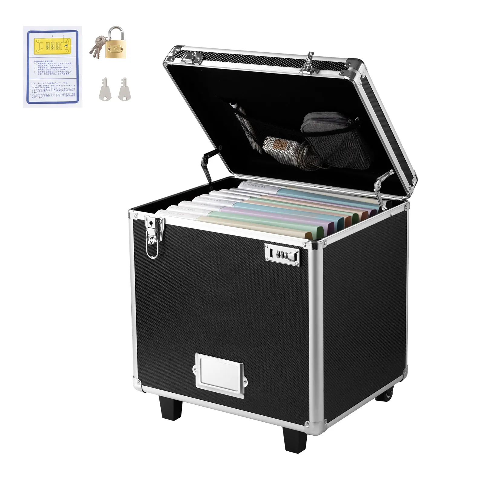 

SucceBuy Portable File Storage Box Hand Pull File Case with Telescopic Handle Locking Mobile Business Case for Office Home Banks