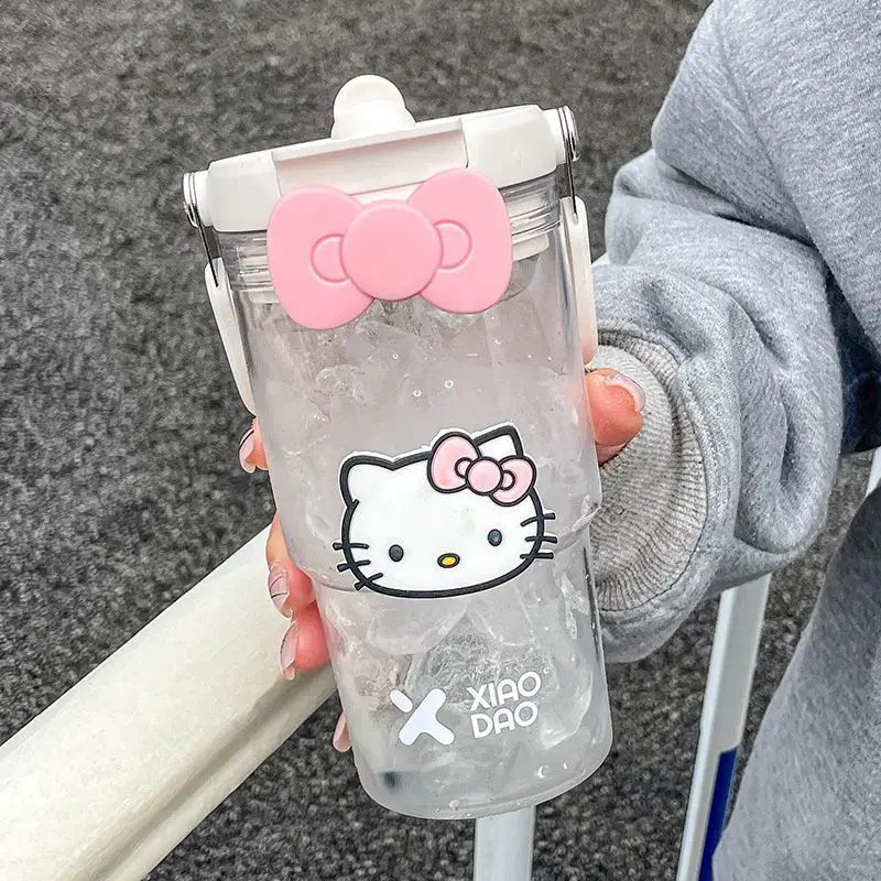 

900ML cute cartoon character Hello Kitty large capacity water cup, summer straw kettle, cute creative plastic cup, holiday gift