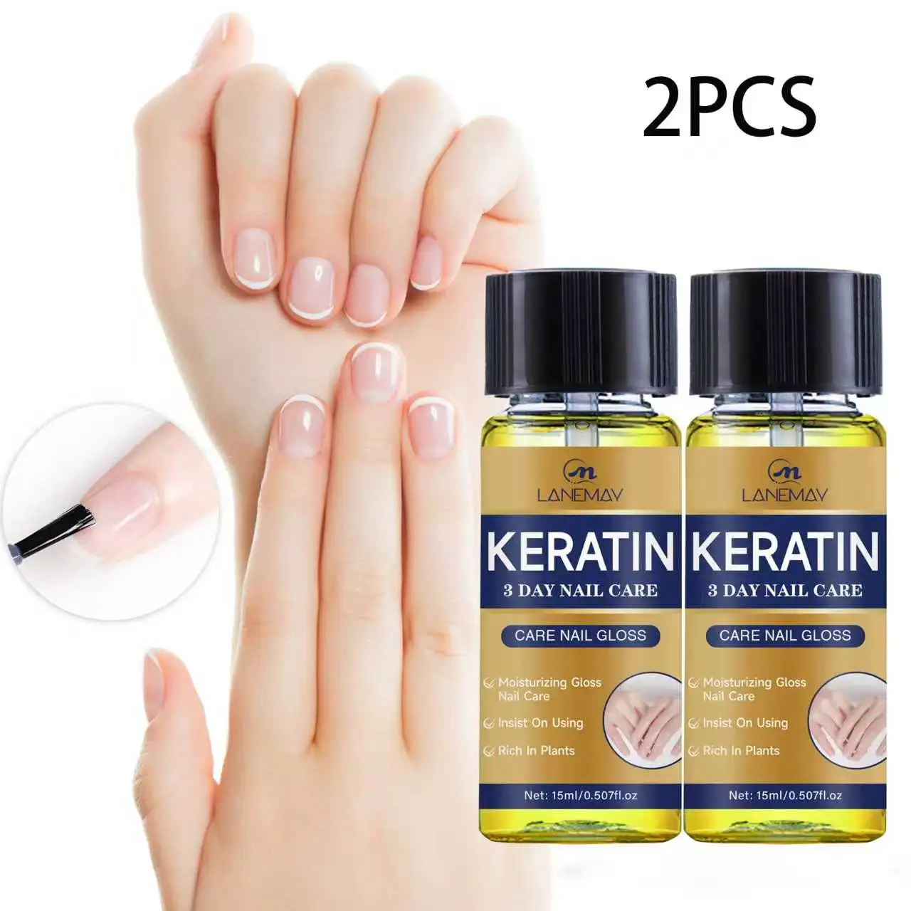 2PCS Keratin Nail Gloss – 15ml. 3-Day Nail Care Treatment with Keratin, Aloe, and Lavender for moisturizing, strengthening.