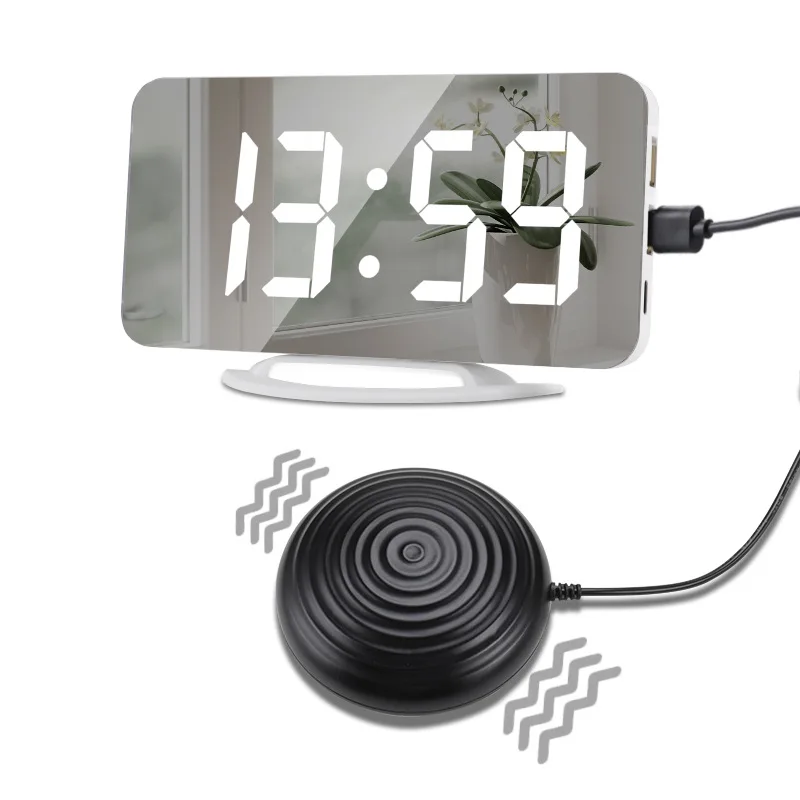 LED Vibration Alarm Clock, Mirror  with USB Charging, Multi-function Electronic Mirror Digital Clock