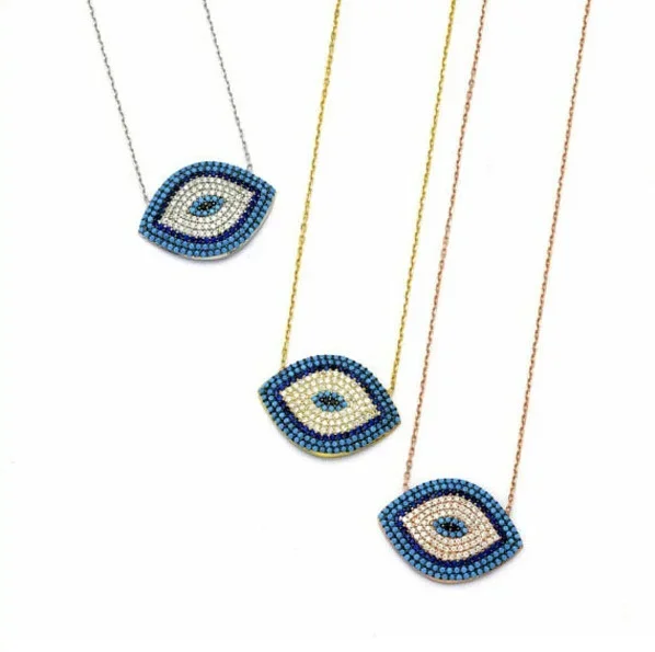 

high quality fashion turkish evil eye micro pave lab cz gold silver chain 925 sterling silver necklace