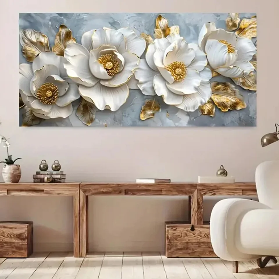 

Большой размер, золотисто-белые цветы, мозаика, сделай сам, полная квадратная круглая алмазная живопись, настенное искусство, минималистичный домашний декор, стежка, подарок ﻿