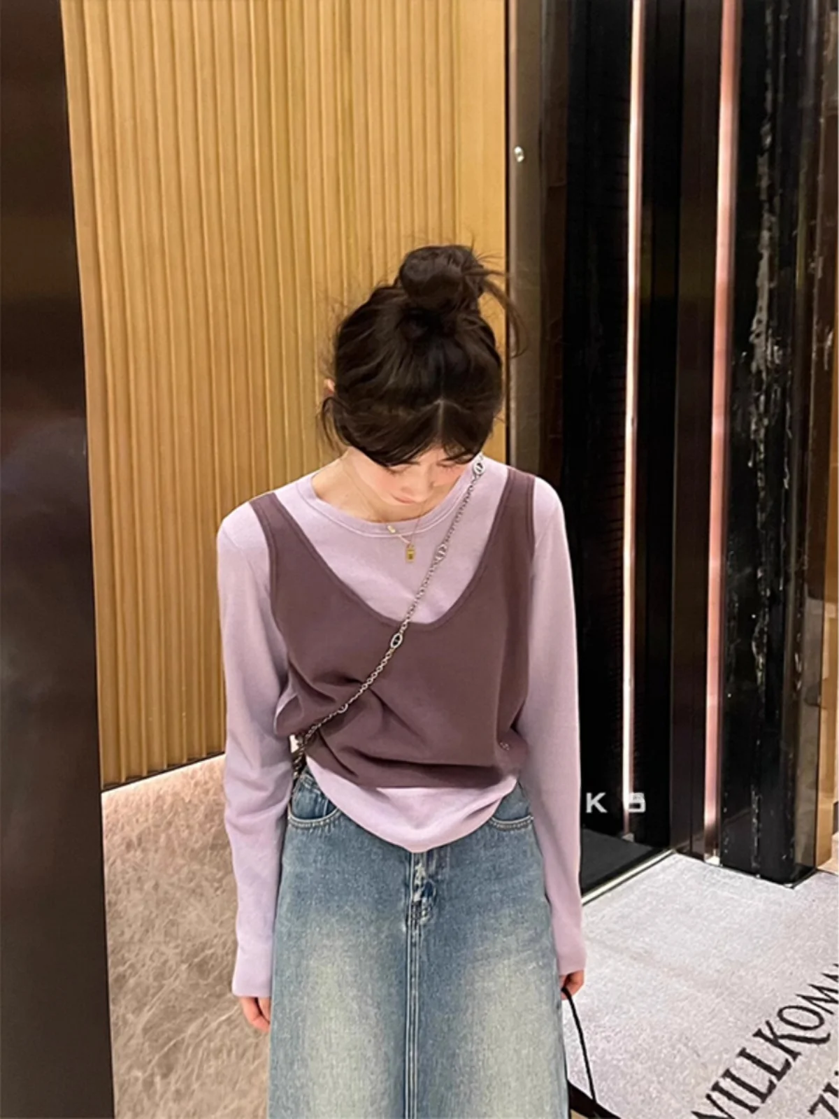 

Женский трикотажный топ Ele Agel Long Sve T-irt, свободный крой, стройнящий, повседневный, весенний, новый, свободный крой, из полиэфирного волокна