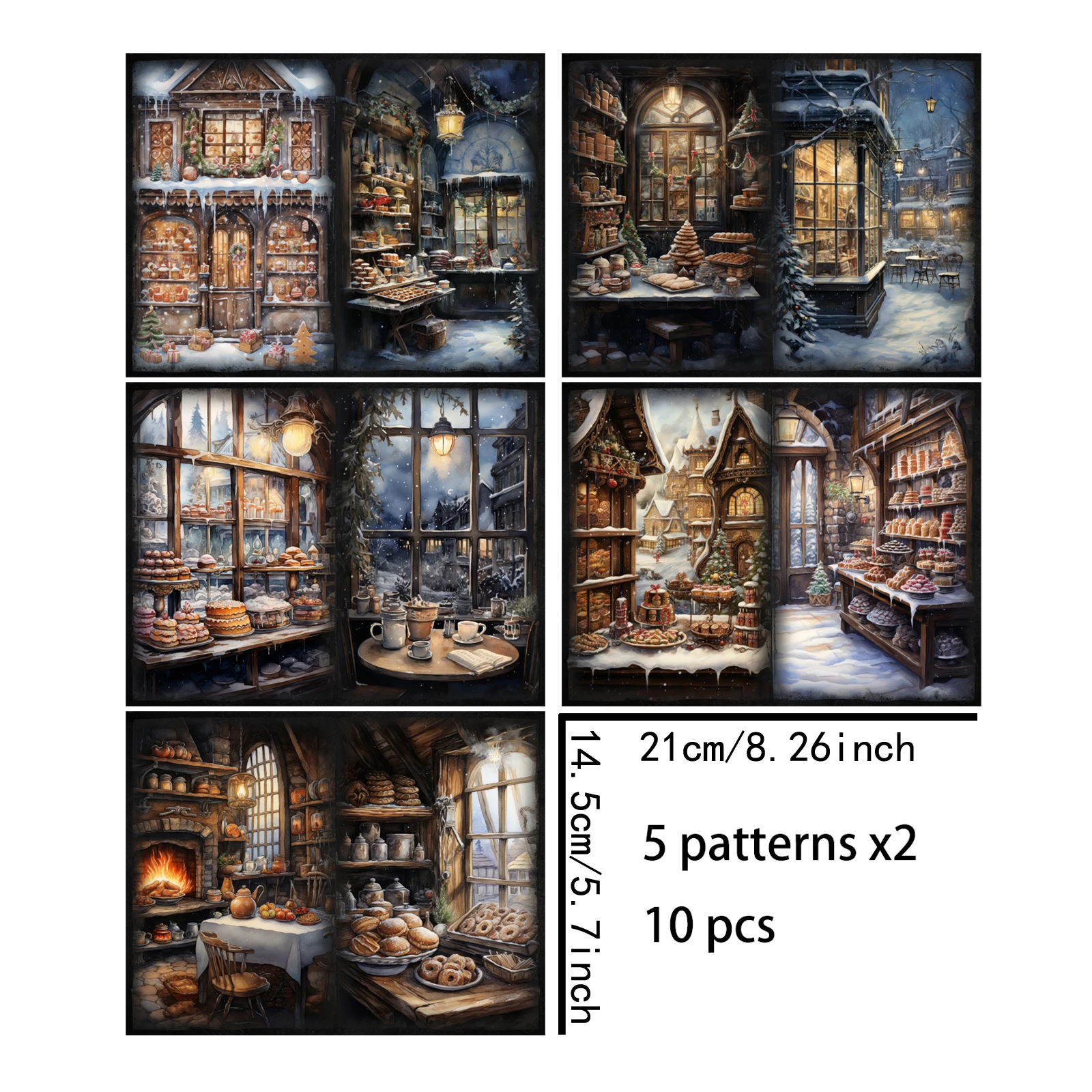 10 Sheets A5 Size Christmas Shop Window Bread Donuts Background Vintage Grunge Journal Planning Scrapbooking