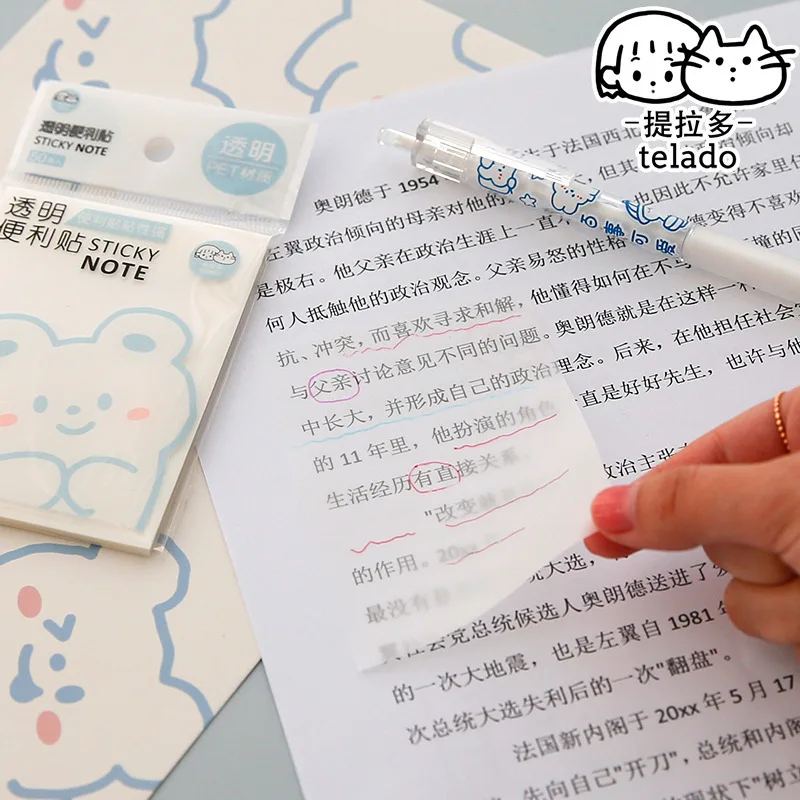 PET Waterproof Transparent Notes for Students Do Not Block Key Mark Notes Kawaii School/Office Supplies Statistics Note Pad