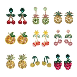 JURAN Pineapple Crystal Fruit Drop Earrings for Women Boho Rhinestone Statement Earring Trendy Jewelry Bijoux 2024 pendientes