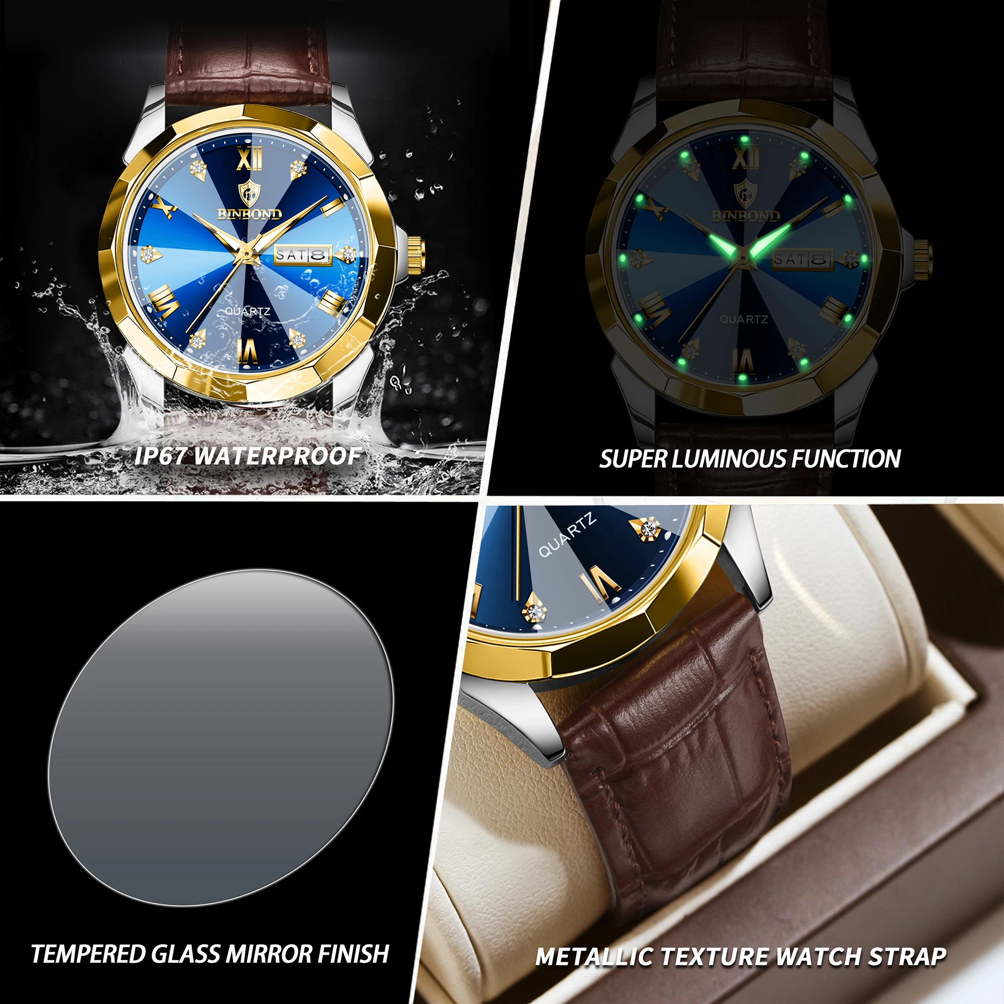 Men's BINBOND Luxury Luminous Waterproof Watch