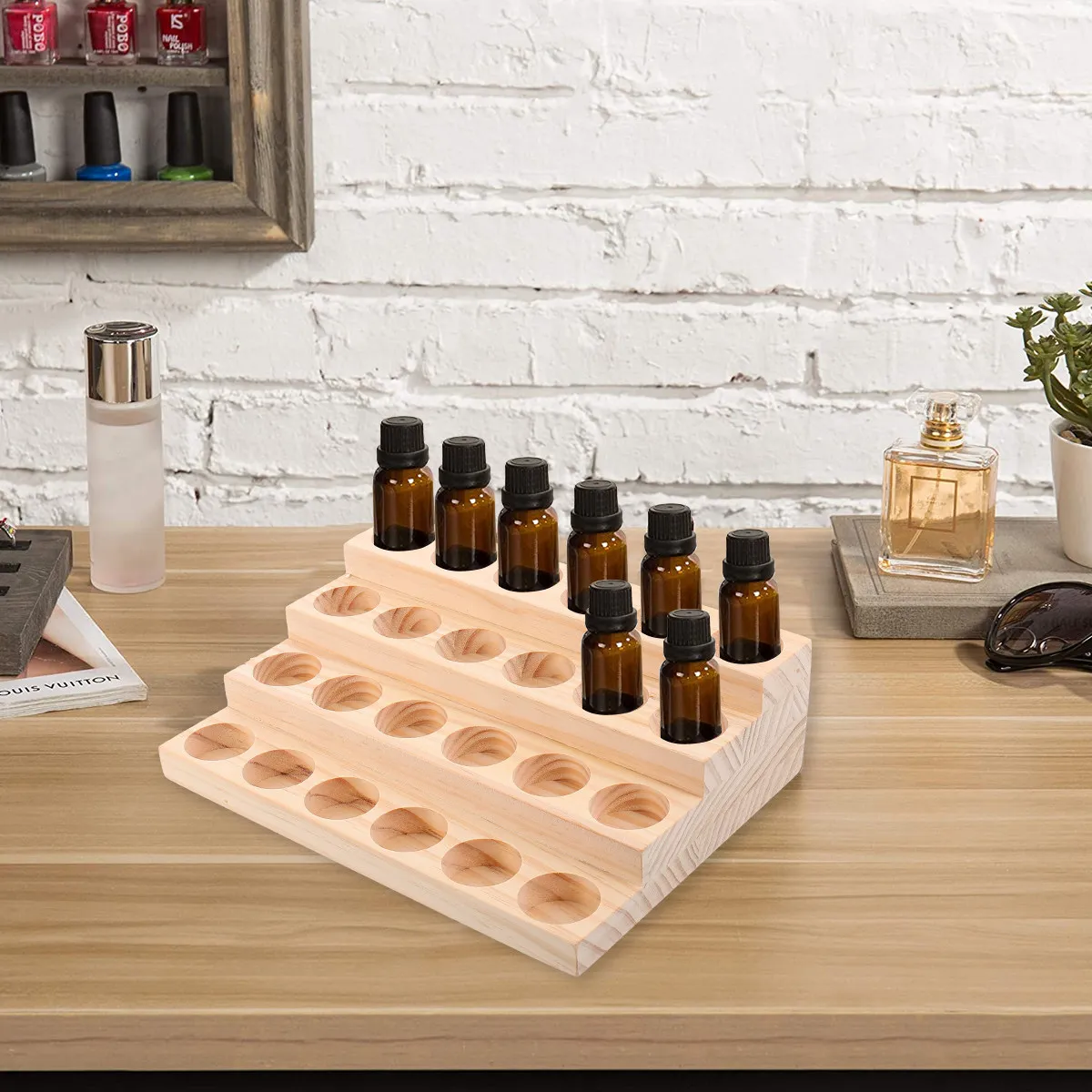 

Essential Oil Bottle Display Stand 4-Floor Plastic Rack Storage Organizer Desktop Holder Sun Protection Bottle Showing Shelf